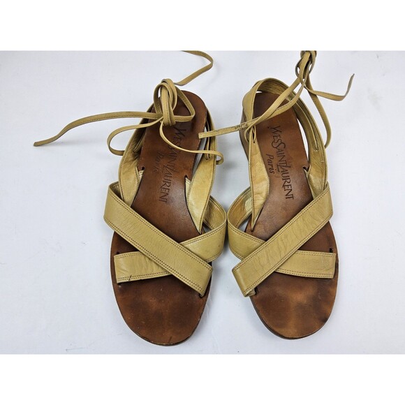 Yves Saint Laurent YSL Leather Strappy Gladiator Sandals Size S - Picture 3 of 8